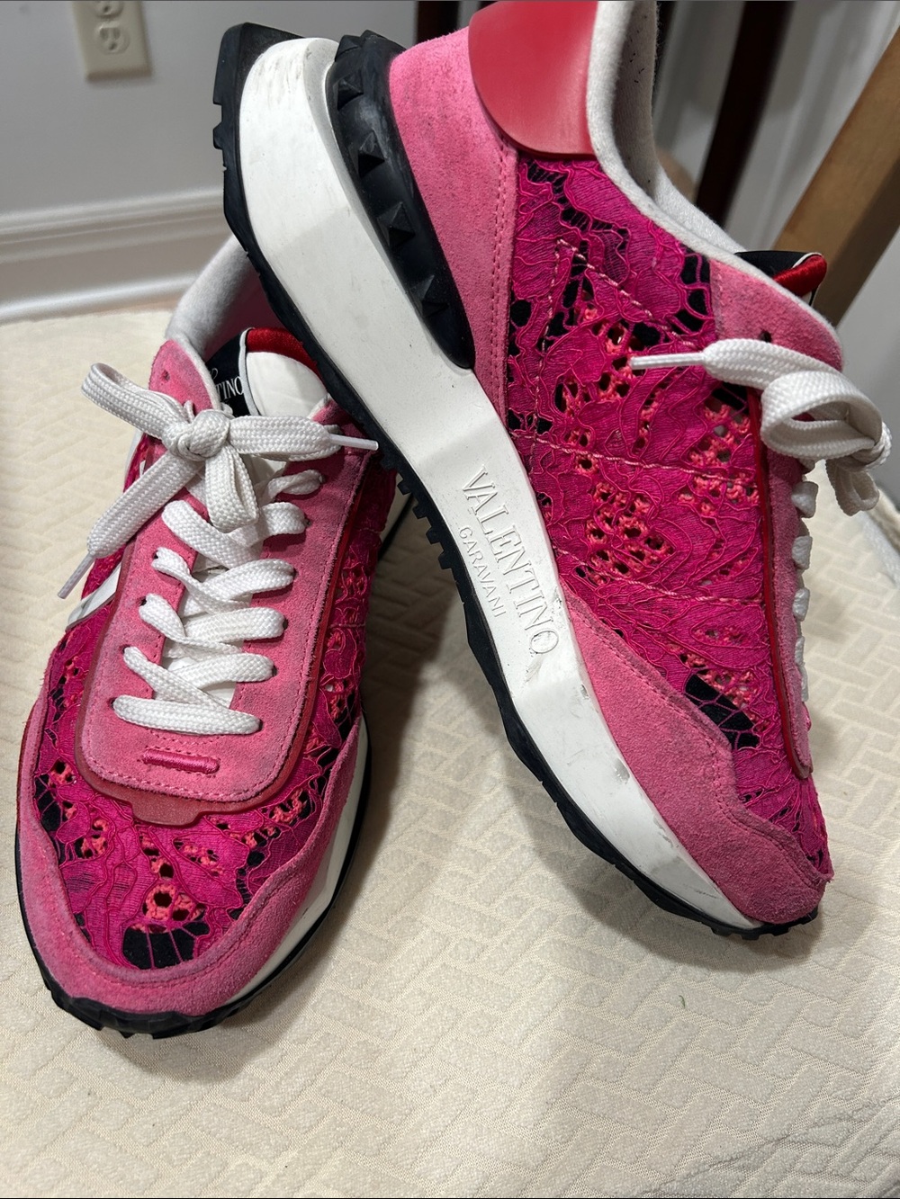 Valentino Hot Pink Lace-Accent Women's Sneakers size 9